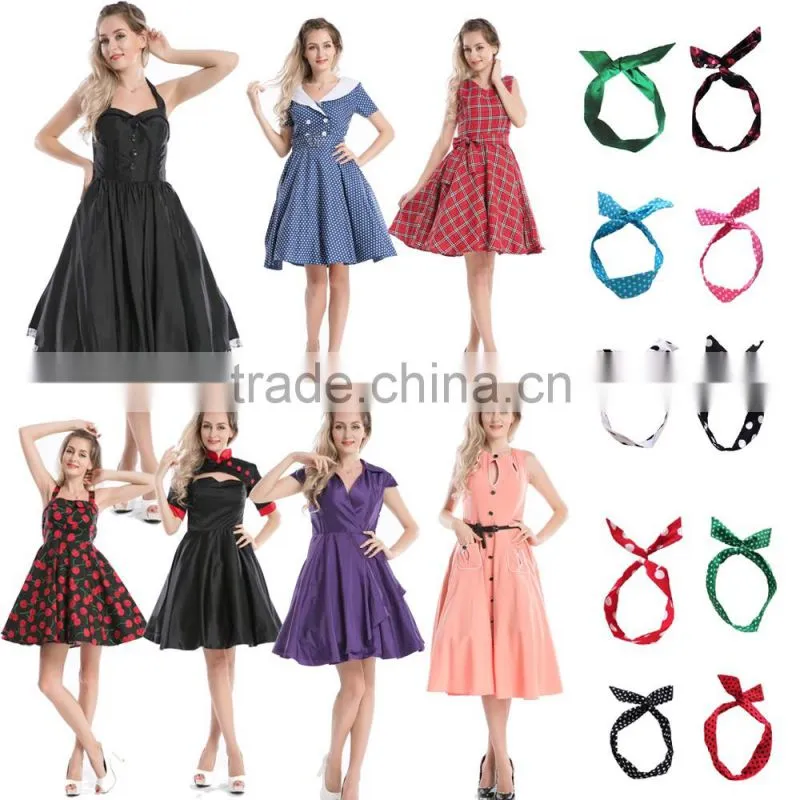 rockabilly whloesale Ladies Vintage Style Halter Neck Rockabilly Dress floral swing dress