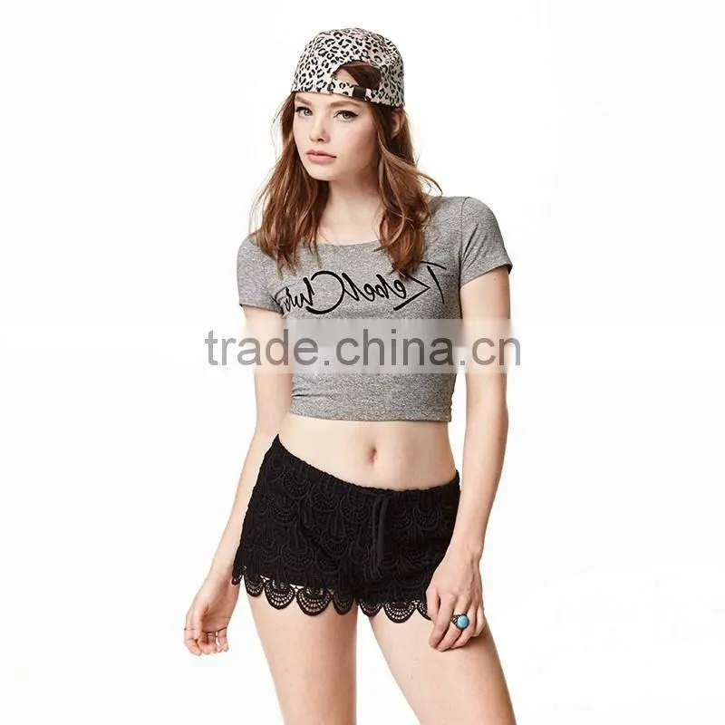 new!womens urban sportswear flocking printing crop tops/t shirt