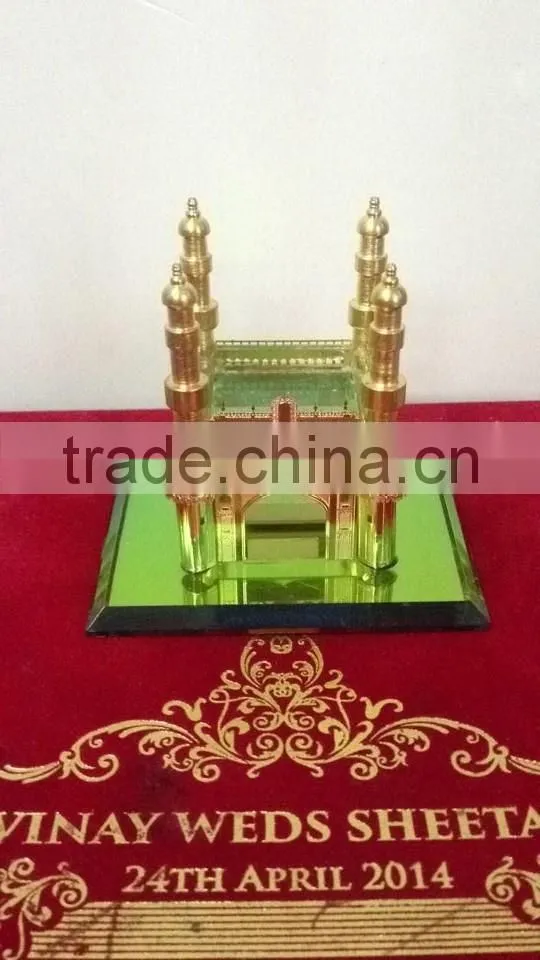 Crystal Hyderabad Charminar Mosque Model & Gold Plated Metal Charminar Model for India Wedding Gift