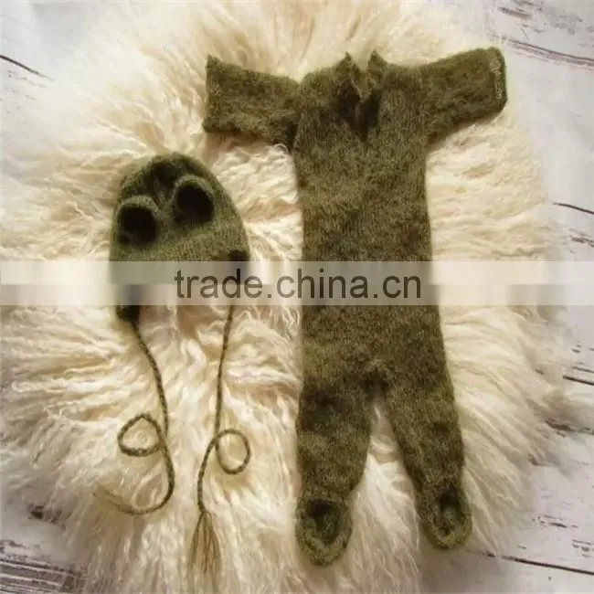 Newborn mohair romper Hand knitted hooded romper Ruffle bonnet Newborn outfit Onesie Baby overall photography props