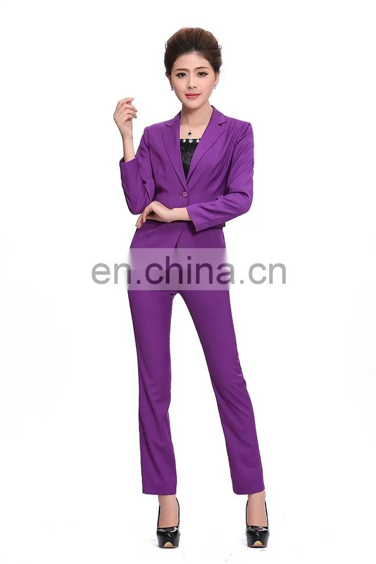 Kangyi Lapel Collar Purple Pant Suit Workwear Long Sleeve Business Office Lady Coat Pant Suit