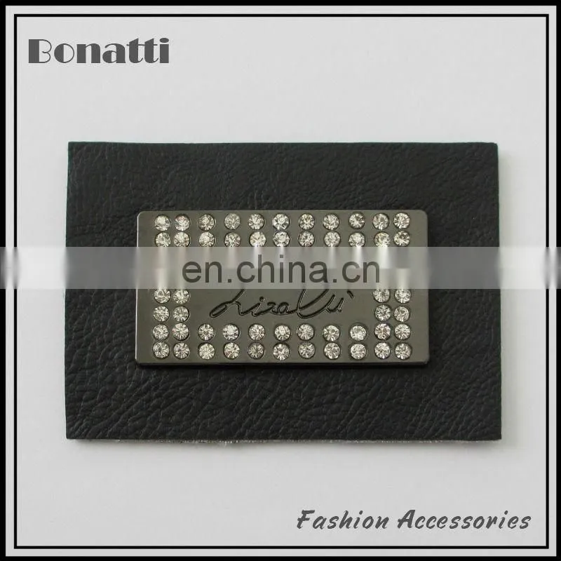 rhinestone pu leather labels or patches for garment and bags