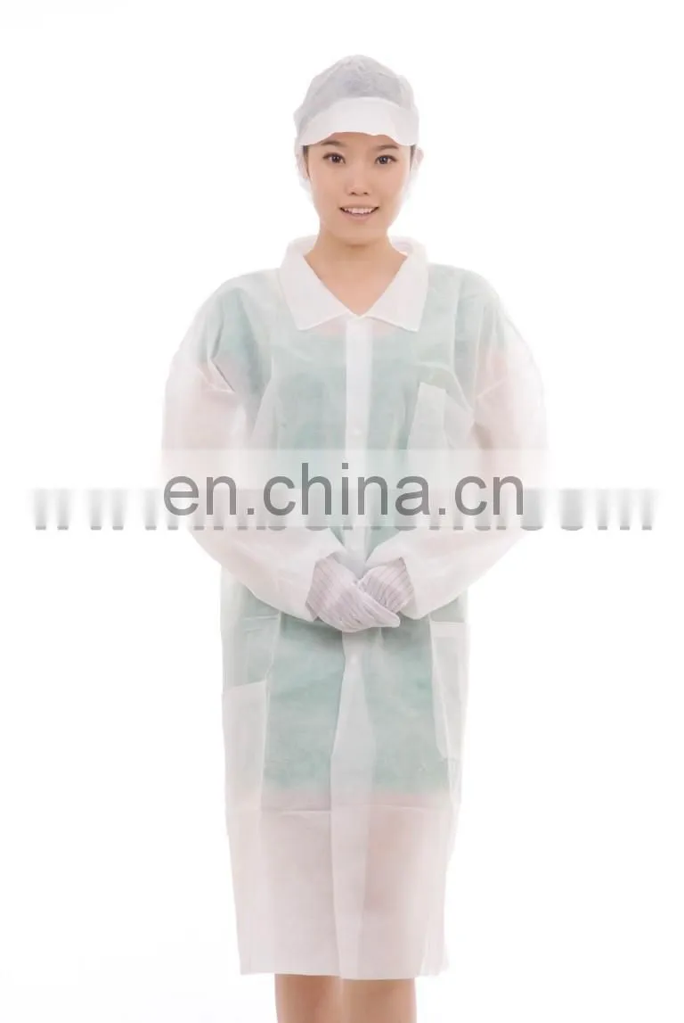 Cheap Disposable Lab Coat With Collar and Snap For Sale