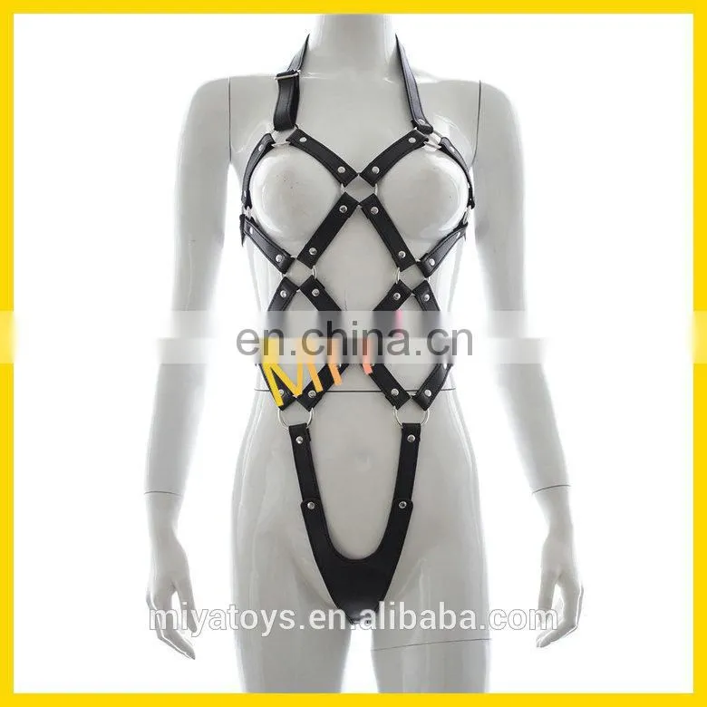 Sexy Leather Teddy Harness Fetish Bondage Costume Lingerie Body Restraint