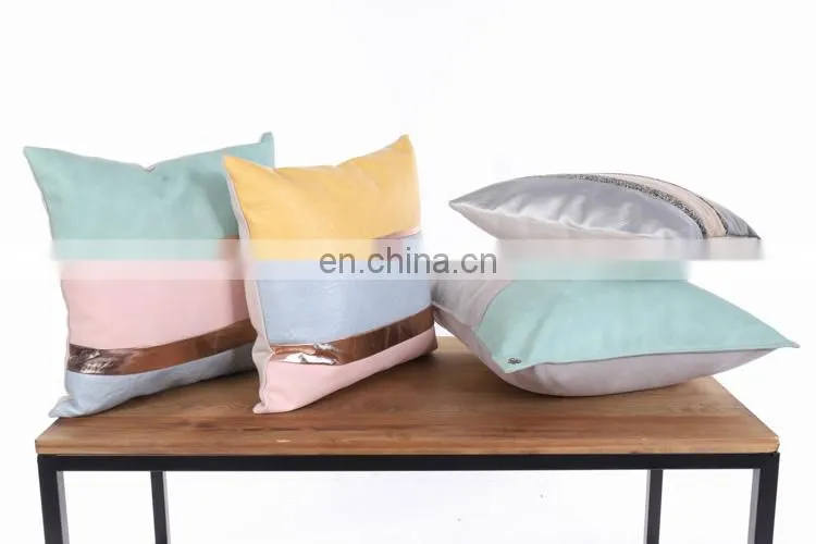 Decorative Luxury High Quality Recycling Faux Leather Lumbar Pillowcase Throw Pillow Case with PU Patchwork