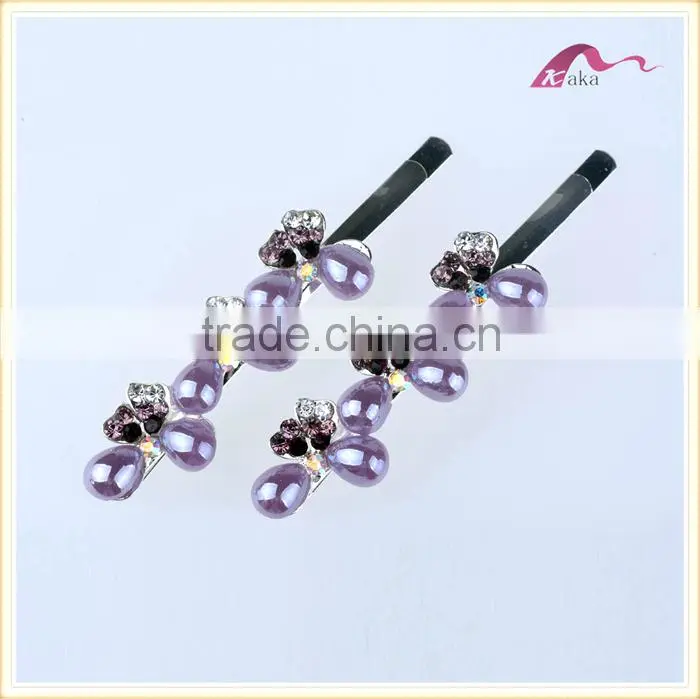New Arrival Bottom Price Multi Colors Elegant Hair Grips Metal Crystal Decorated Bowknot Ceramic Beads Hair Clips For Girls Gift