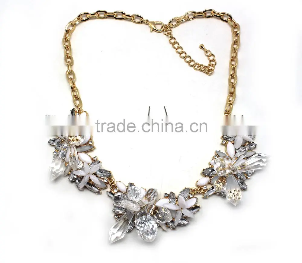 2015 Flower Necklace African Beads Jewelry Set made in china acrylic glass jewelry set necklace and stud earrings wholesale