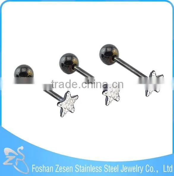 316L Black Steel White Crystal Heart Tongue Plug Body Jewelry
