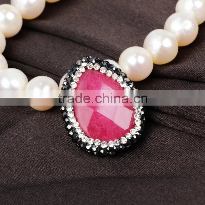 Peachblow jade faceted beads inlaid zircon paved beads, zircon jewelry wholesale with CZ paved cap
