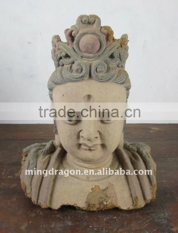 Antique Chinese Wooden Hand Carved Buddha Head Sculpture