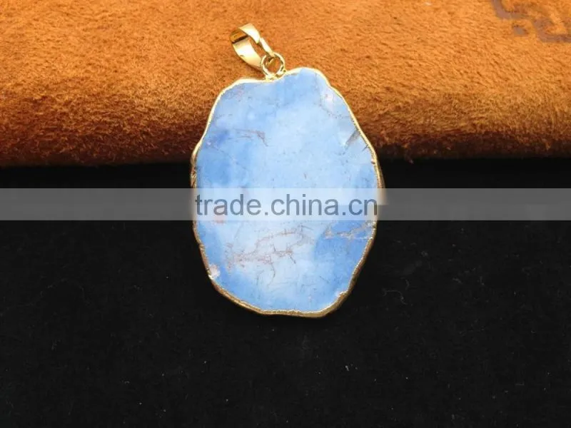 Pakistan Natural Imperial Jasper Gold Plated Edged Jasper Slice Pendant