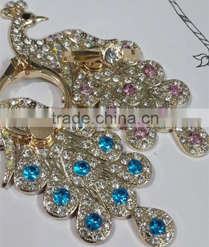 Ring Holder Smart Ring Stand Metal Rhinestone Peacock