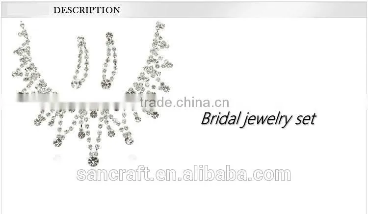 Wholesale Min Order Fashion Full Crystal White Gold Plated Necklace Earrings Crystal Jewelry Set Bridal Wedding