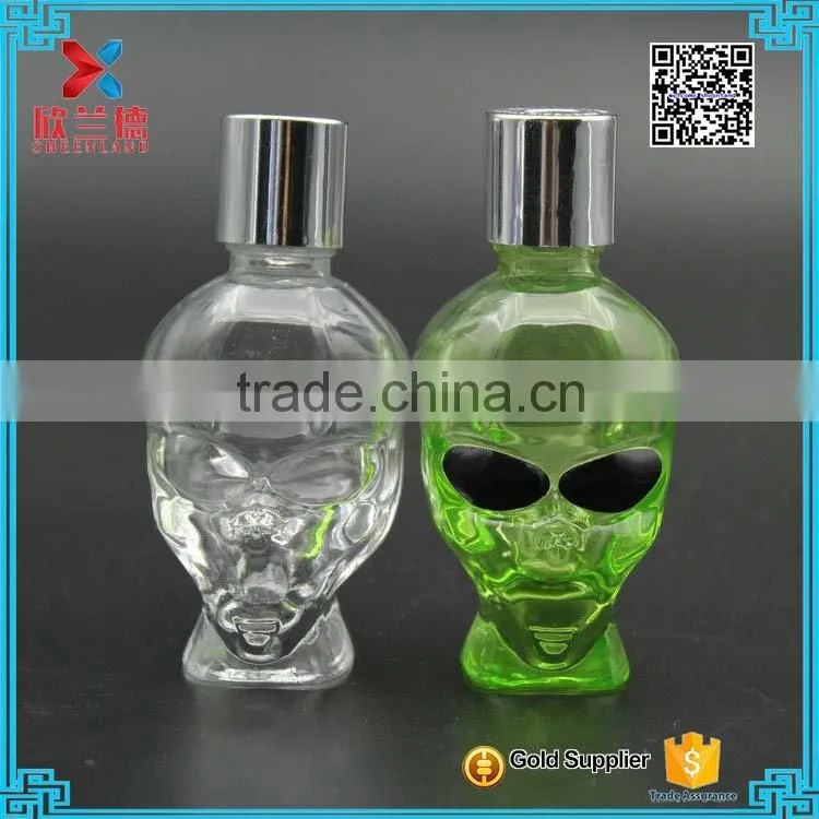 Hot Sale 50ml Cool Design Alien Shaped Transparent Glass Wine Bottles