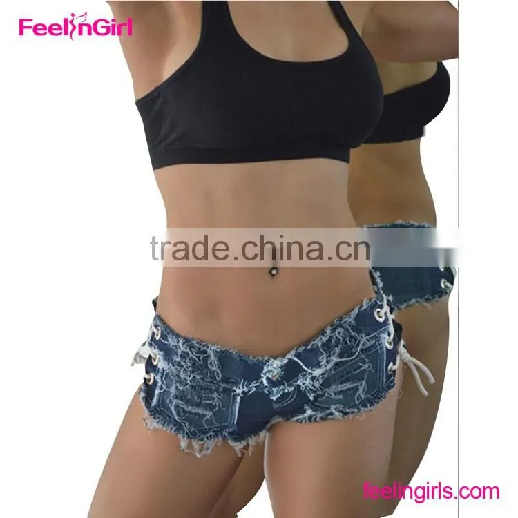 Women Sexy Nightclub Frayed Pierced Jean Shorts