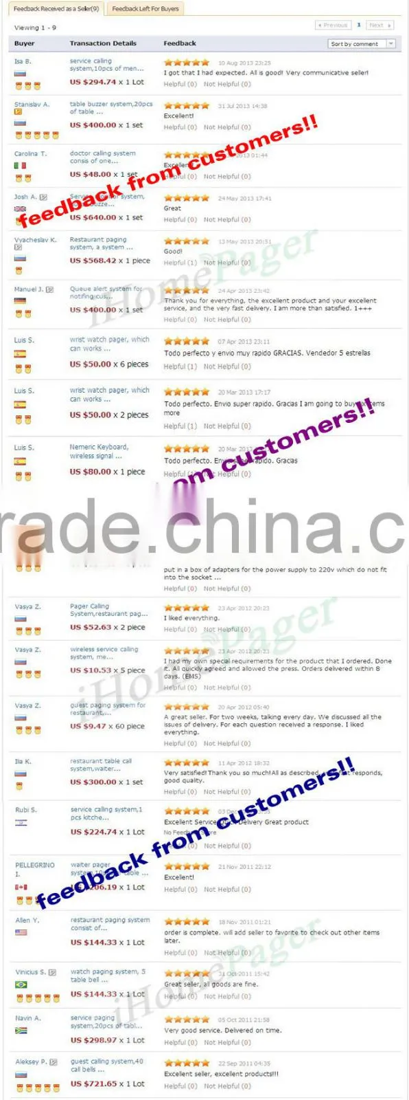 Wireless guest paging system restaurant calling