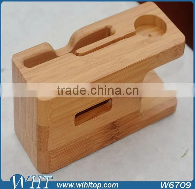 2015 New arrival wood display stand for iPhone 6, wood charger stand for apple watch mobile accessories