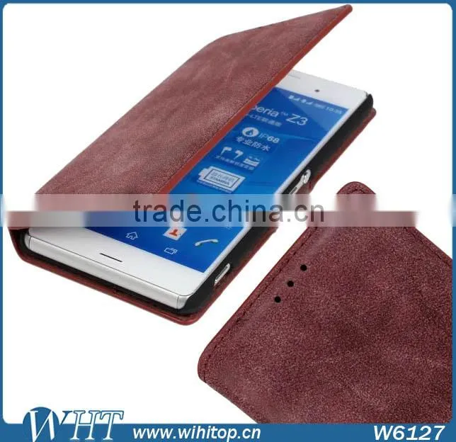 Factory Wholesale Retro Wallet Style for Sony Xperia Z3 Case Leather Cover