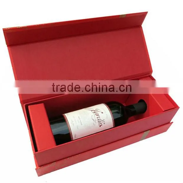 Paper red wine gift box with hot stamping and ribbon packaging and printing box in Guangzhou China