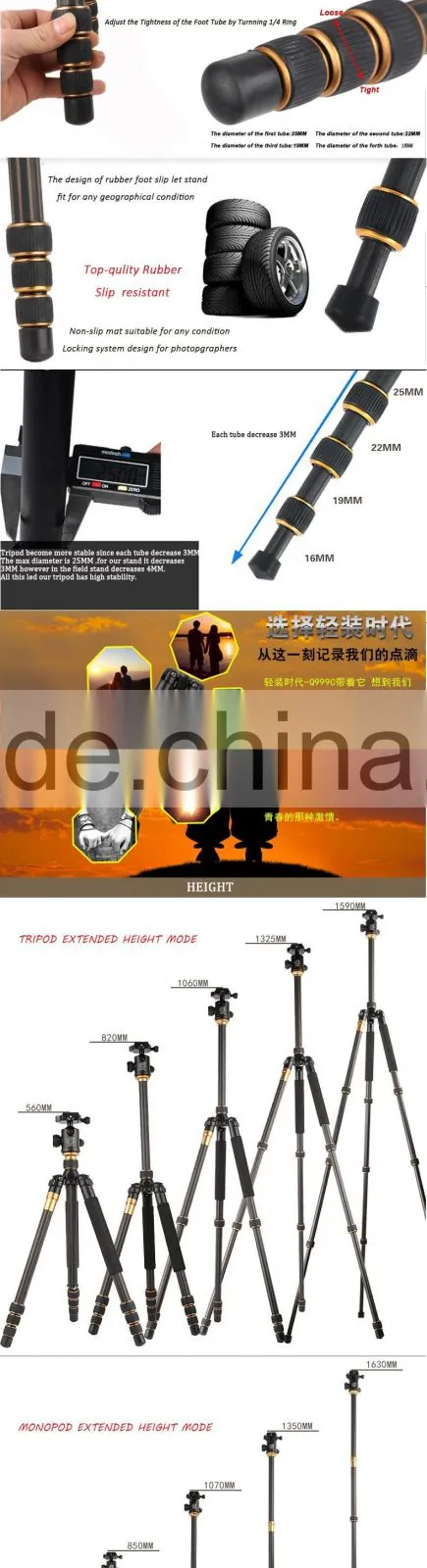 Q999C carbon fiber Professional digital camera tripod video dslr zomei sirui weifeng jieyang obo manfrotto profoto monopod