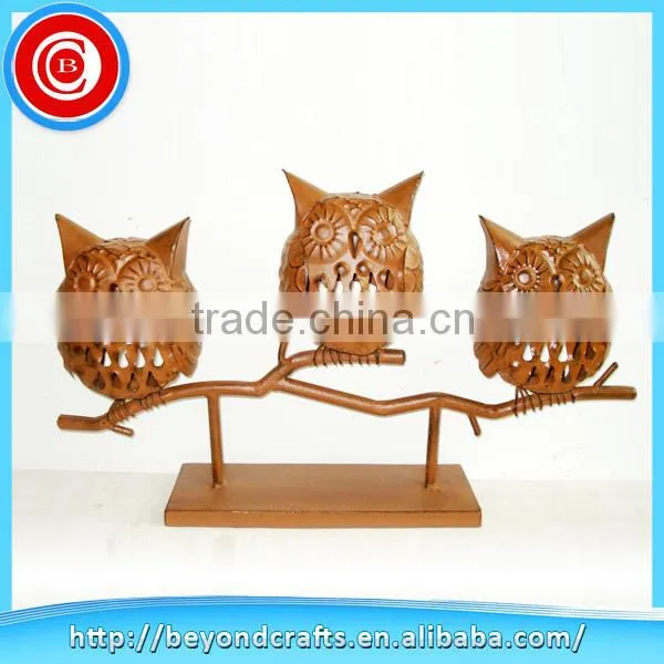 China export tabletop hand carved wrought iron owl home decor