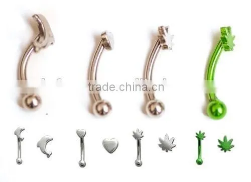 Eyebrow Bar Rings Dolphin Heart Pot Leaf