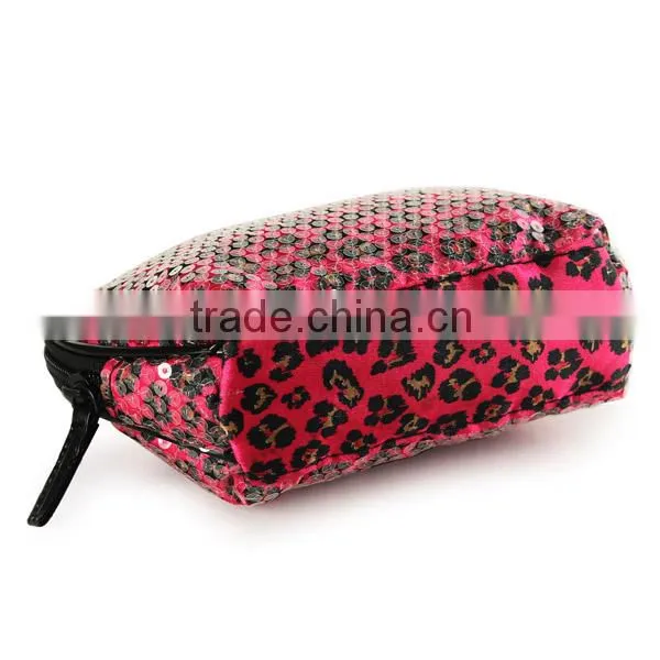 glitter sequins cosmetic bag with piping