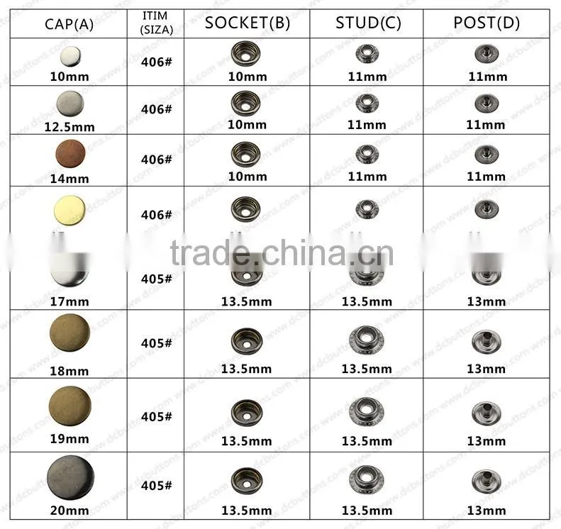 Different Metallic Colors Fastener and High Quality Ring Metallic Button for Jacket