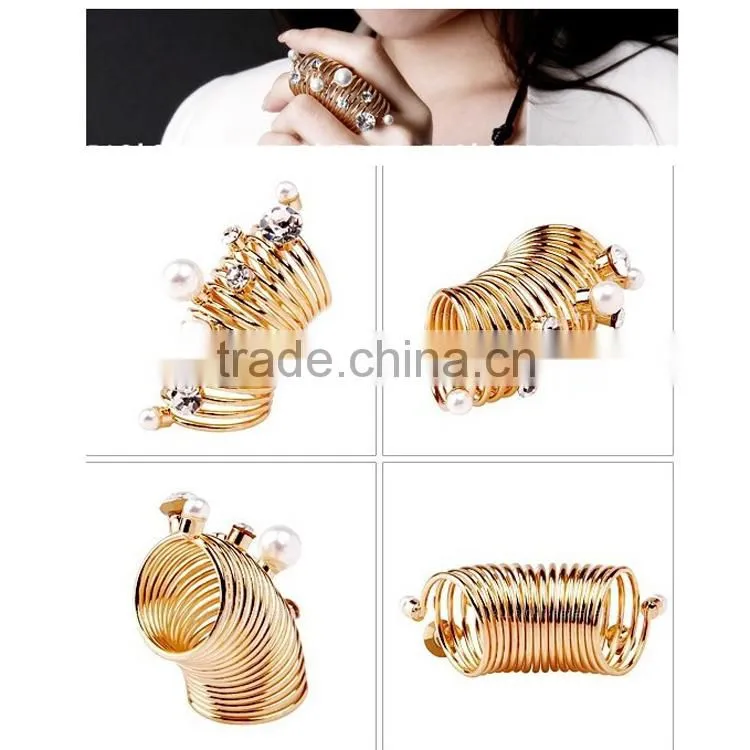 pearl new design indian ladies gold mid finger ring