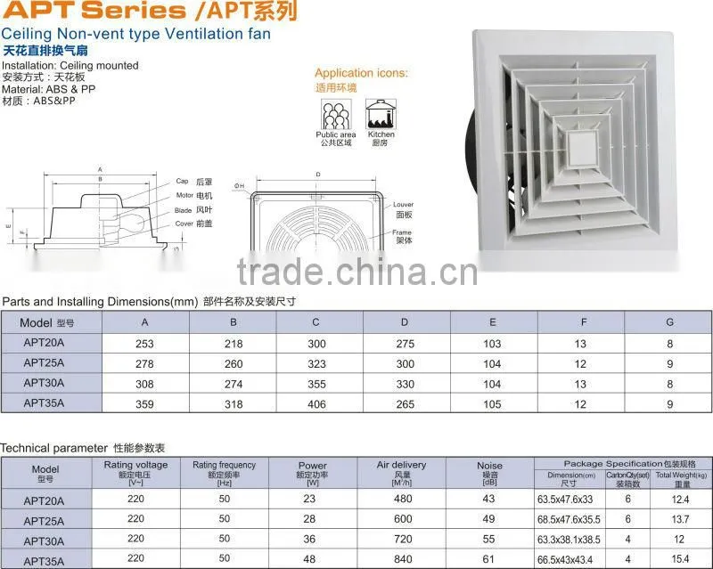 APT20A 8 inch High Proformance Ceiling Mounted exhaust fan