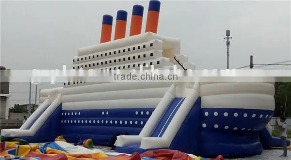 Hot sale high quality inflatable pirate ship yacht, inflatable castle titanic slide, inflatable combo slide