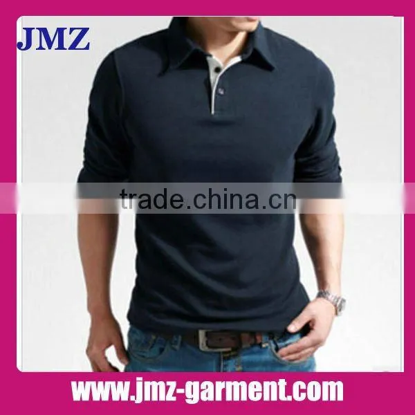 100% cotton plain white long sleeve polo shirt