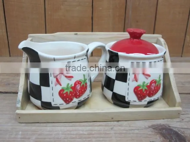 New strawberry emboss ceramic cookie jar with red lid
