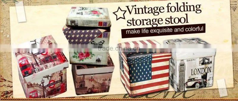 2016 Hotsales Vintage Folding Storage Stool Seating Box Ottaman