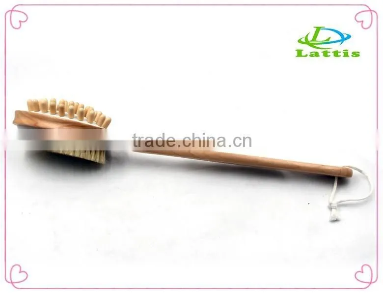 Double side wooden bath body brush with natural loofah and bristle