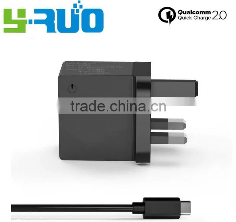 UK EU, US plug Qualcomm certified quick charge QC 3.0 /2.0 wall Charger Passed UL, ETL, FCC, CE