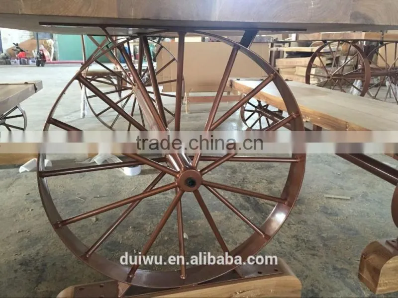 New design restaurant wooden set ornamental iron industrial table