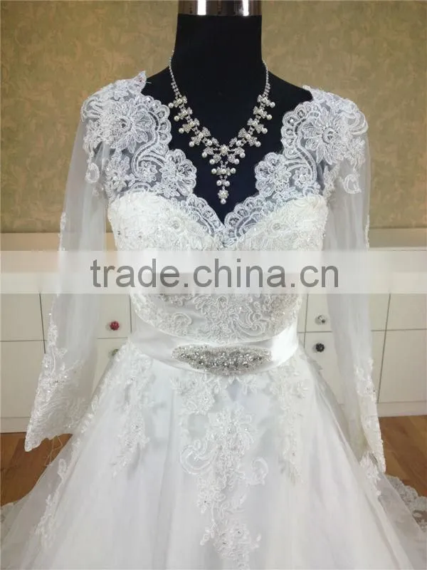 New Model backless long sleeve lace wedding dresses 2014