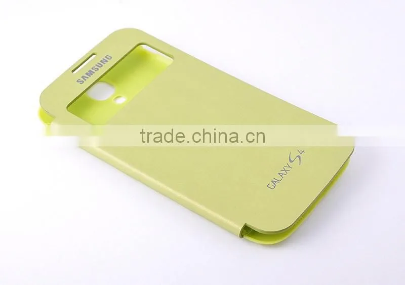 Hot selling in stock leather cover for samsung galaxy s4 leather case with window view