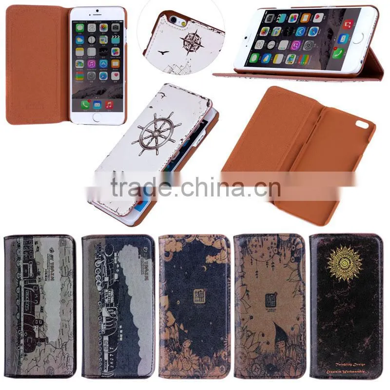 custom stylish leather case for apple iphone 6 classical wallet stand case