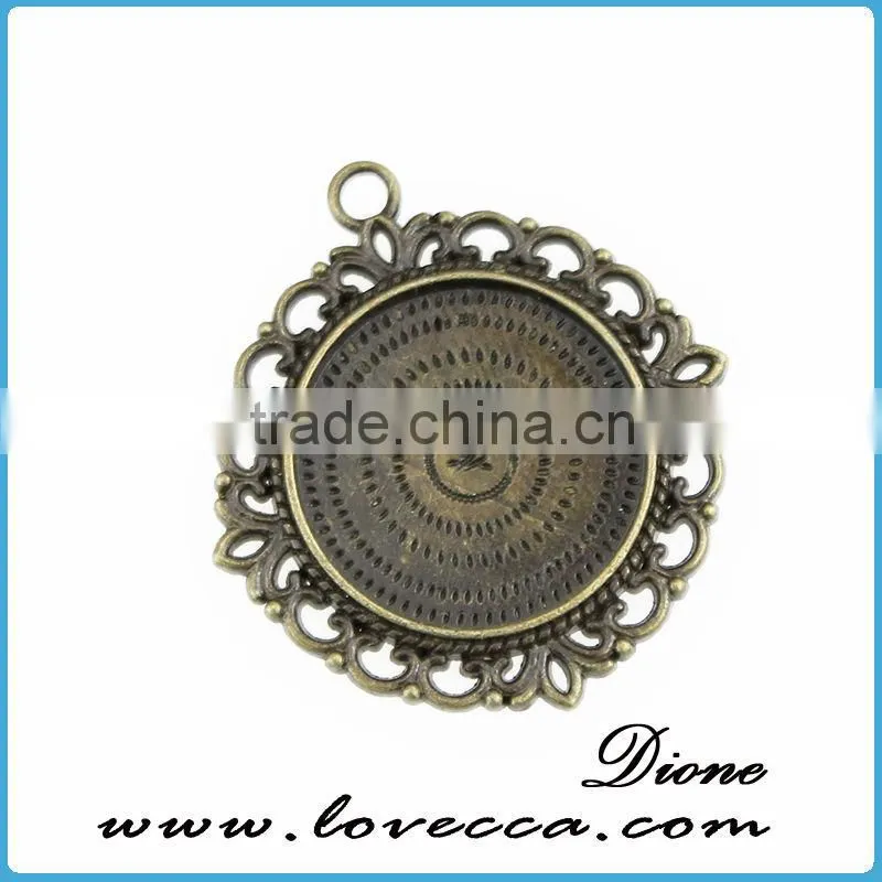 fashion round antique bronze silver gold glass CABOCHON necklace pendant setting 25mm round cameo setting