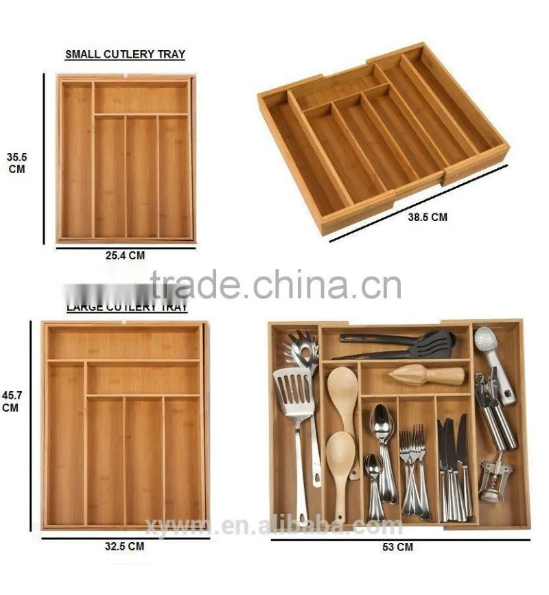 BAMBOO WOODEN EXTENDING CUTLERY TRAY ORGANISER EXPANDABLE DRAWER