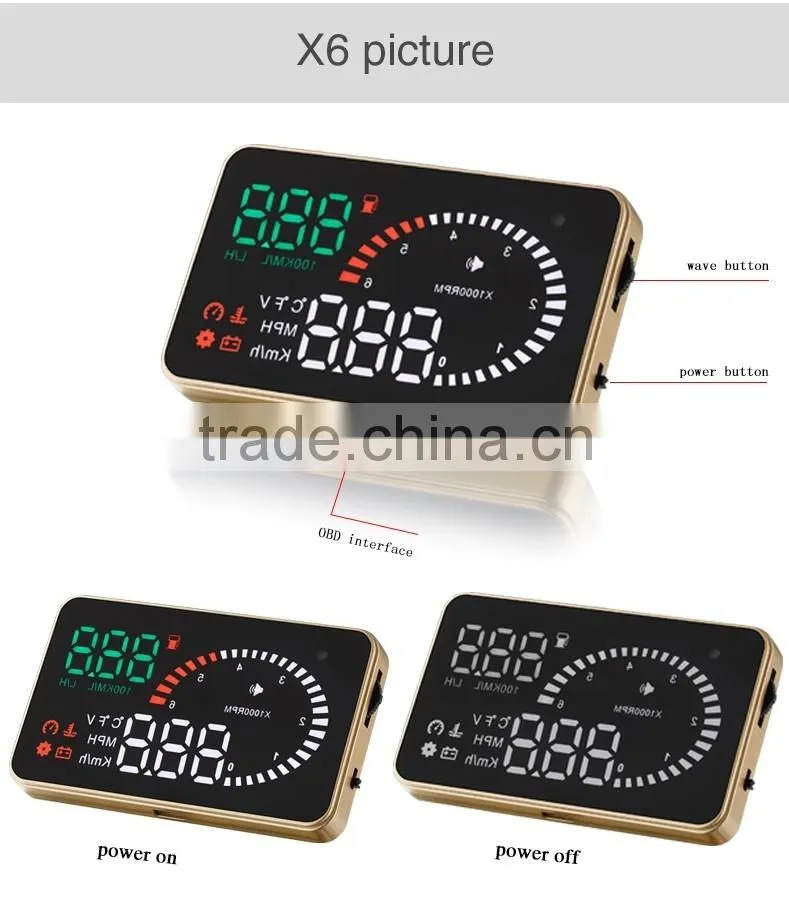 X6 3 Inch Car OBD2 II HUD Head Up Display Overspeed Warning System Projector Windshield Auto Electronic Voltage Alarm Universal