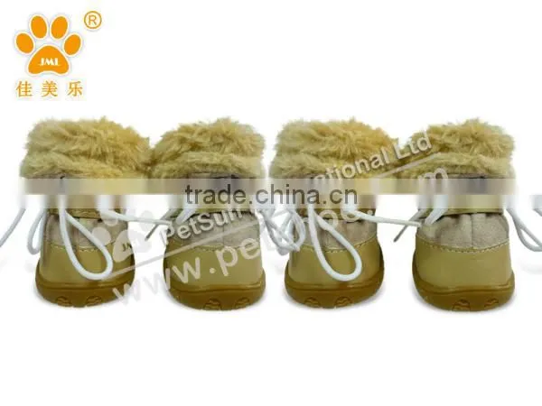 JML good quality custom fleece protective rubber winter pet dog shoes with warm fur durable snow boots