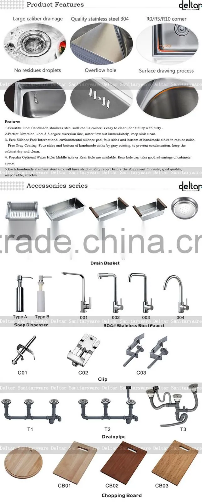 Satin Finish Kitchen Sink Single Sink with Drainer Board UPC Kitchen Sink for America Standard