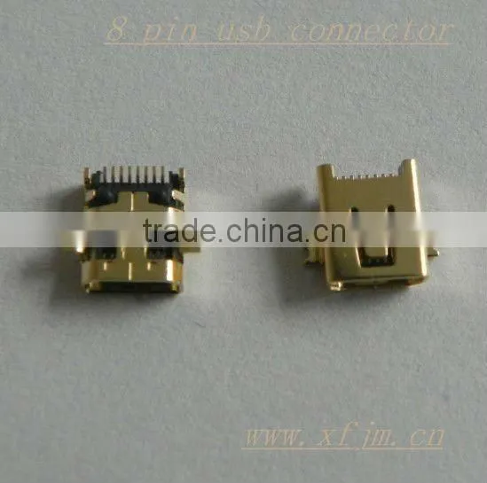 8 pin female mini usb connector ,gold-plated