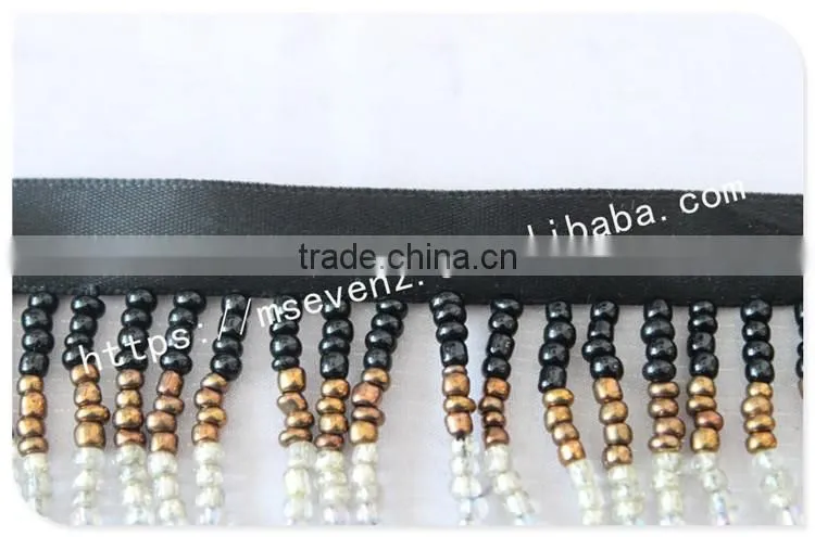 Newest design 7cm width webbing handmade beaded fringe wholesale
