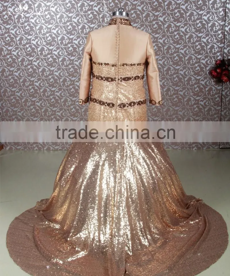 RSE689 Long Sleeves Bronze Indian Beaded Dresses For Muslim Mother Of The Bride