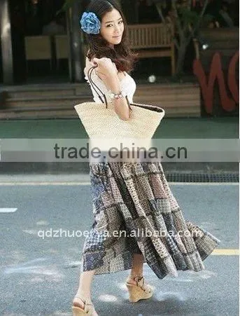 cotton print straw bag