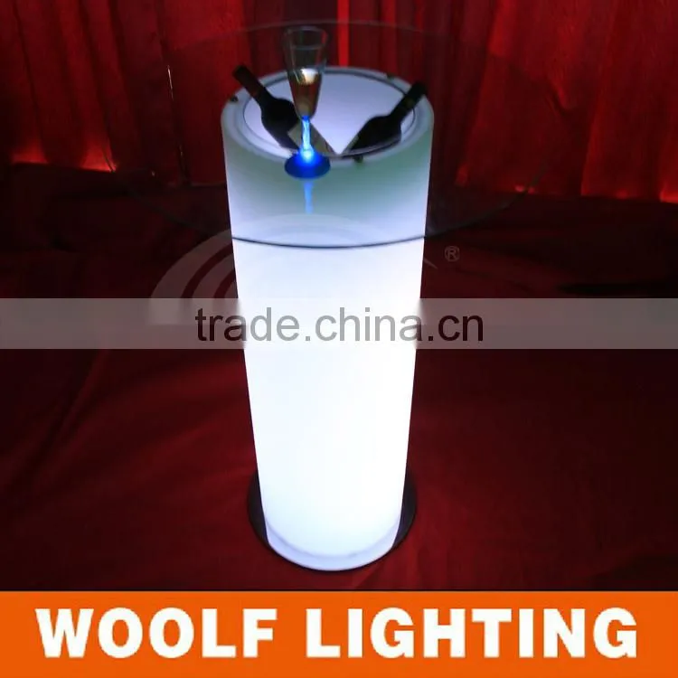 Fashionable Design Sense Outdoor and Home Decorative Lighting LED Pillar Glass Table with Stainless Steel Leg